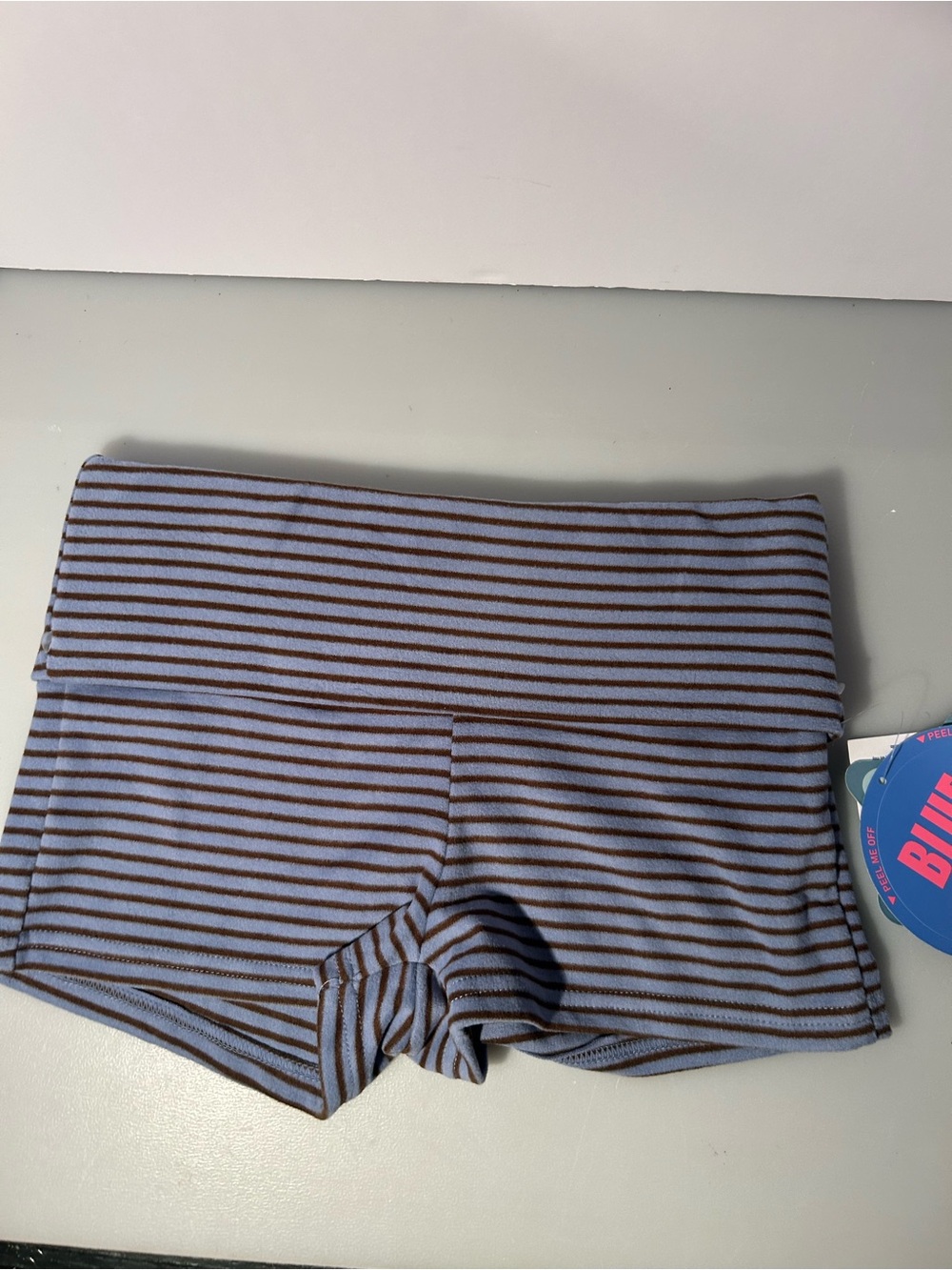 Blue and brown stripped riot fuzzy sleeping shorts